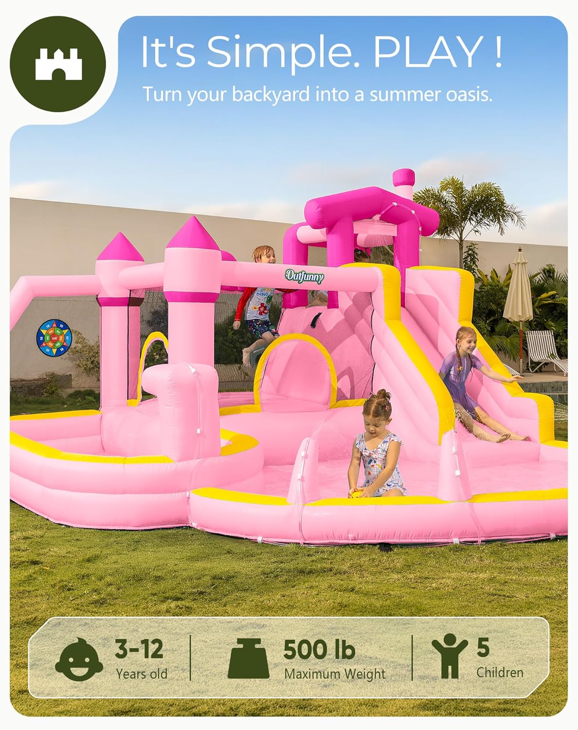 Pink Inflatable Water Slide Bo - огляд і ціна Kids Outdoor Bounce House