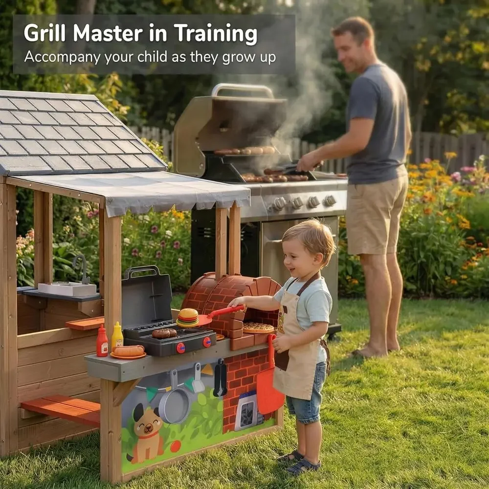 Kids Outdoor Wooden Playhouse, - огляд і ціна Kids Outdoor Grill